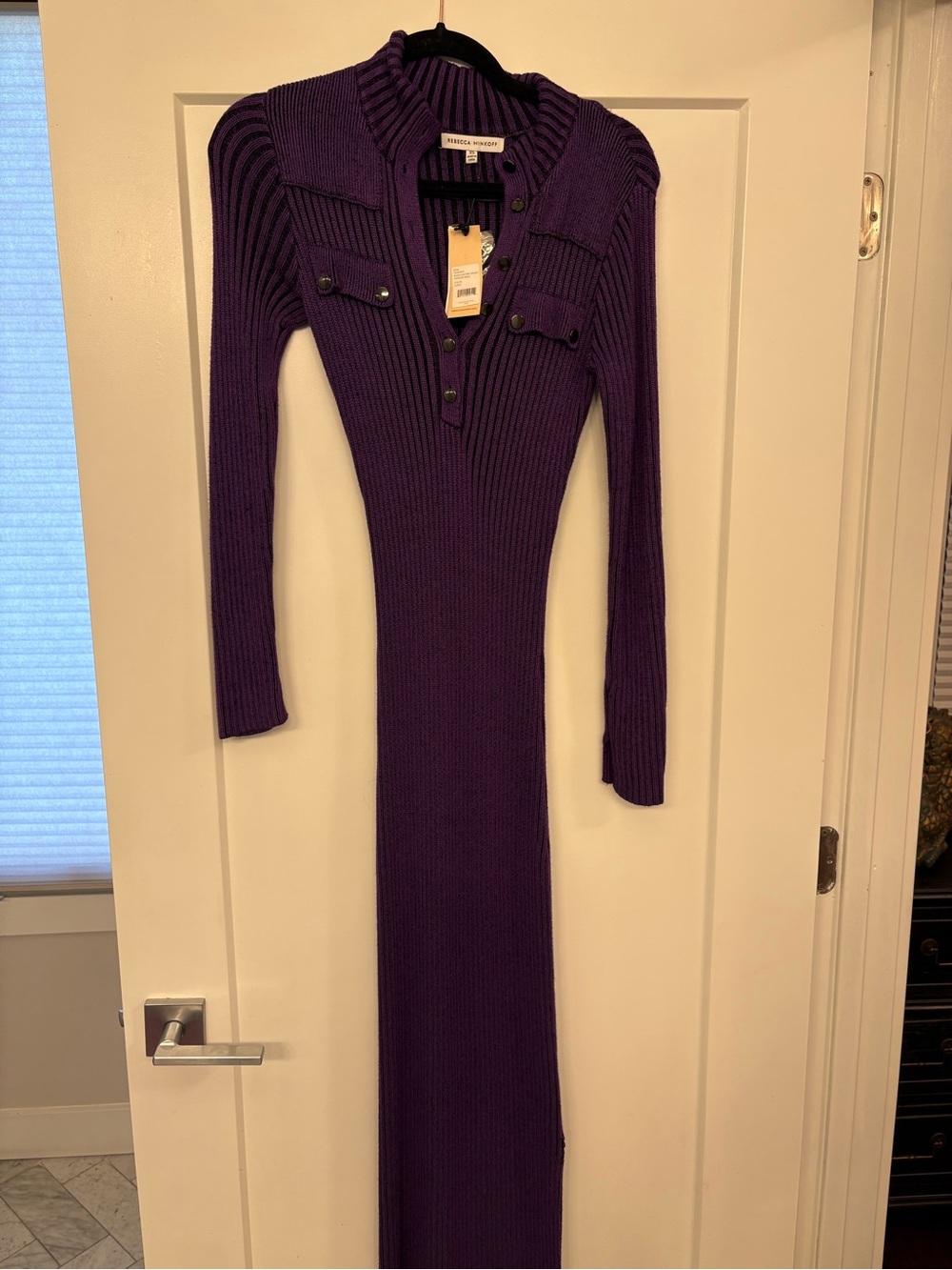 Rebecca Minkoff Purple Ribbed Knit Long Sleeve Maxi Dress - Picture 4 of 4